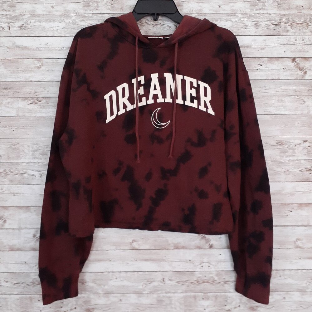Womens Cropped Tye Die Hoodie XL Dreamer Burgundy Black 140A